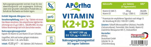 Vitamin D3 5.000 IE und Vitamin K2 MK7 200 µg