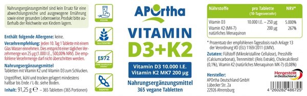 Vitamin D3 10.000 IE und Vitamin K2 MK7 200 µg